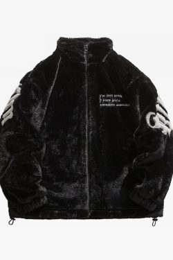 Y2K Grunge Faux Fur Jacket - 90S Retro Style, Perfect For Y2K Summer Outfits And Party Looks