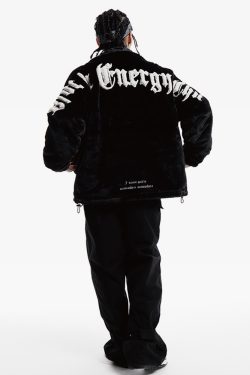 Y2K Grunge Faux Fur Jacket - 90S Retro Style, Perfect For Y2K Summer Outfits And Party Looks