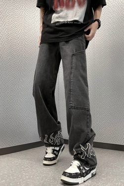 Y2K Grunge Flame Jeans - Retro 90S Fashion, Summer Y2K Outfits, Gothic Y2K Style