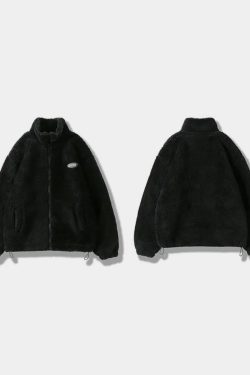 Y2K Grunge Fluffy Fleece Jacket - Retro 90S Fashion, Summer Outfits, And Pastel Goth Style