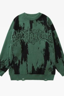 Y2K Grunge Goth Knit Sweater - Retro 90S Fashion, Summer Outfits, And Pastel Goth Style