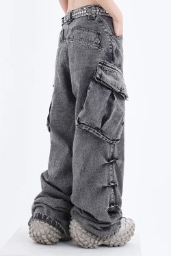 Y2K Grunge Gray Cargo Jeans - 90S Retro Style, Summer Y2K Outfits, Y2K Fashion Essentials