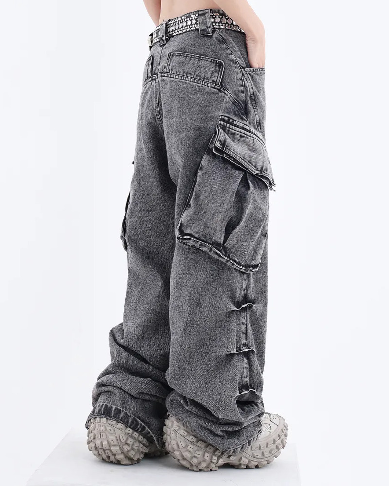 Y2K Grunge Gray Cargo Jeans - 90S Retro Style, Summer Y2K Outfits, Y2K Fashion Essentials