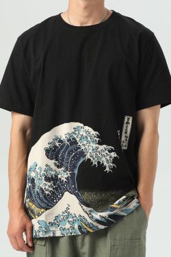 Y2K Grunge Great Wave Off Kanagawa Shirt - 90S Retro Summer Outfit, Y2K Fashion Top