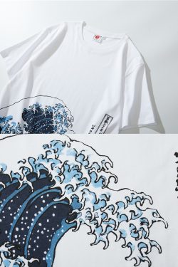 Y2K Grunge Great Wave Off Kanagawa Shirt - 90S Retro Summer Outfit, Y2K Fashion Top