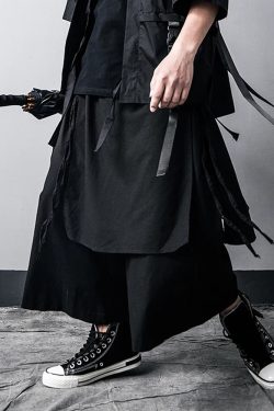 Y2K Grunge Hakama Pants - Retro 90S Fashion, Summer Y2K Outfits, Gothic Y2K Style
