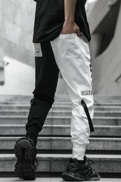 Y2K Grunge Half Black Half White Cargo Pants - 90S Retro Summer Outfit For Women