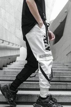 Y2K Grunge Half Black Half White Cargo Pants - 90S Retro Summer Outfit For Women