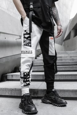 Y2K Grunge Half Black Half White Cargo Pants - 90S Retro Summer Outfit For Women
