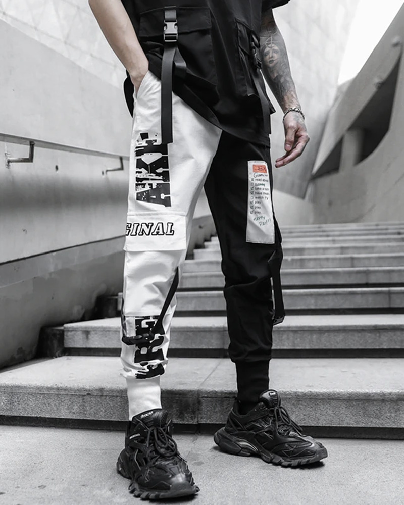 Y2K Grunge Half Black Half White Cargo Pants - 90S Retro Summer Outfit For Women
