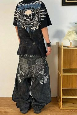 Y2K Grunge High-Waisted Graphic Jeans - Gothic Punk, 90S Hip-Hop, Versatile Casual Pants