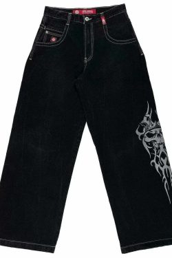 Y2K Grunge High-Waisted Graphic Jeans - Gothic Punk, 90S Hip-Hop, Versatile Casual Pants