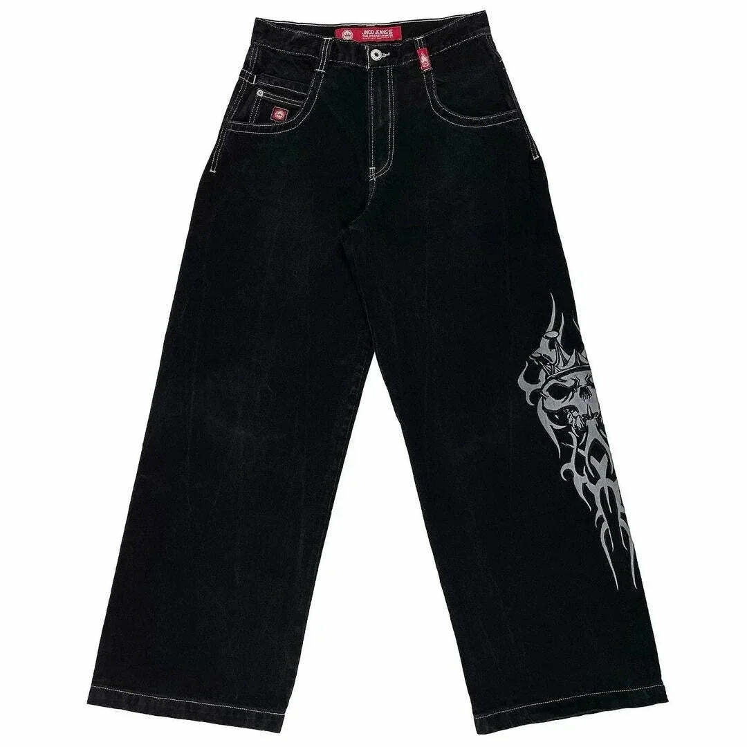 Y2K Grunge High-Waisted Graphic Jeans - Gothic Punk, 90S Hip-Hop, Versatile Casual Pants Y2K Grunge High-Waisted Graphic Jeans - Gothic Punk, 90S Hip-Hop, Versatile Casual Pants
