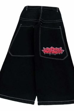 Y2K Grunge High-Waisted Graphic Jeans - Gothic Punk, 90S Hip-Hop, Versatile Casual Pants