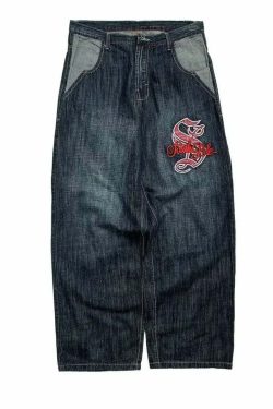 Y2K Grunge High-Waisted Graphic Jeans - Gothic Punk, 90S Hip-Hop, Versatile Casual Pants