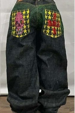 Y2K Grunge High-Waisted Graphic Jeans - Gothic Punk, 90S Hip-Hop, Versatile Casual Pants