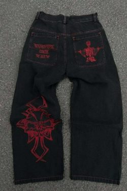 Y2K Grunge High-Waisted Graphic Jeans - Gothic Punk, 90S Hip-Hop, Versatile Casual Pants