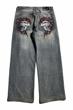 Y2K Grunge High-Waisted Graphic Jeans - Gothic Punk, 90S Hip-Hop, Versatile Casual Pants