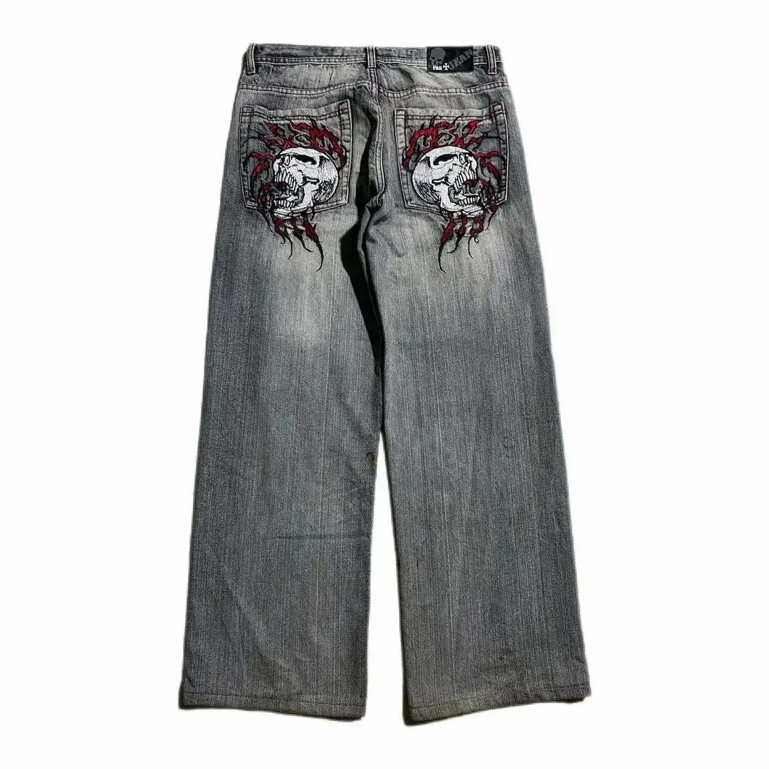 Y2K Grunge High-Waisted Graphic Jeans - Gothic Punk, 90S Hip-Hop, Versatile Casual Pants Y2K Grunge High-Waisted Graphic Jeans - Gothic Punk, 90S Hip-Hop, Versatile Casual Pants