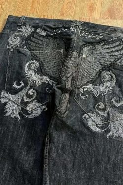 Y2K Grunge High-Waisted Graphic Jeans - Gothic Punk, 90S Hip-Hop, Versatile Casual Pants