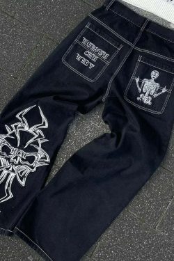 Y2K Grunge High-Waisted Graphic Jeans - Gothic Punk, 90S Hip-Hop, Versatile Casual Pants