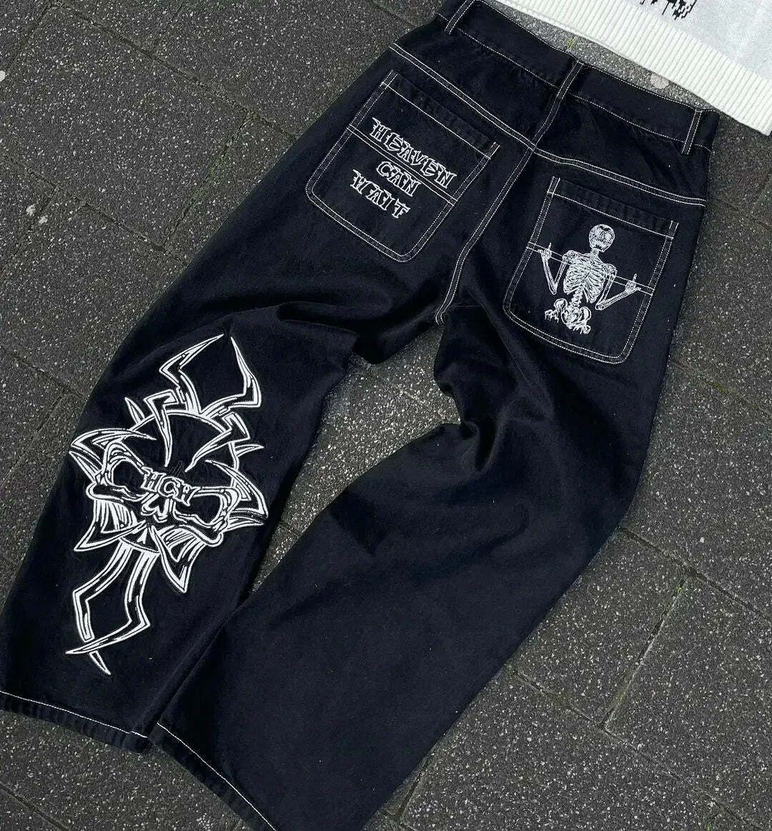 Y2K Grunge High-Waisted Graphic Jeans - Gothic Punk, 90S Hip-Hop, Versatile Casual Pants Y2K Grunge High-Waisted Graphic Jeans - Gothic Punk, 90S Hip-Hop, Versatile Casual Pants
