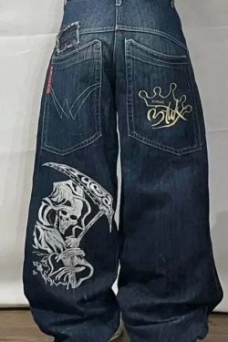 Y2K Grunge High-Waisted Graphic Jeans - Gothic Punk, 90S Hip-Hop, Versatile Casual Pants