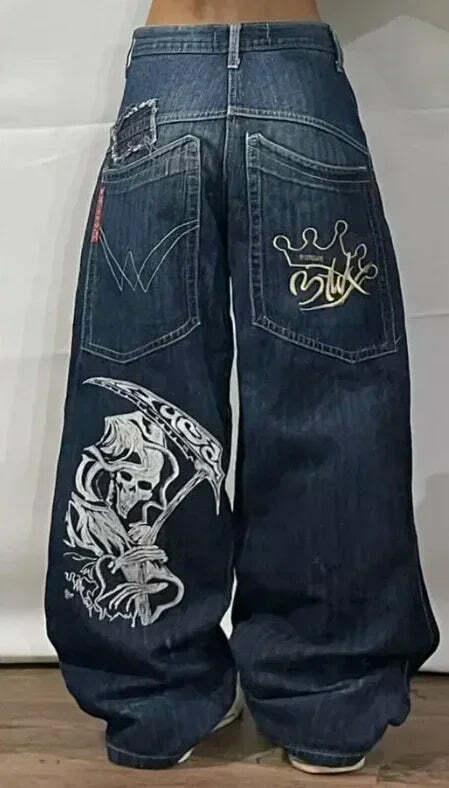 Y2K Grunge High-Waisted Graphic Jeans - Gothic Punk, 90S Hip-Hop, Versatile Casual Pants Y2K Grunge High-Waisted Graphic Jeans - Gothic Punk, 90S Hip-Hop, Versatile Casual Pants