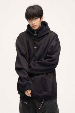 Y2K Grunge High Collar Hoodie - Retro 90S Fashion, Summer Outfits, And Pastel Goth Style
