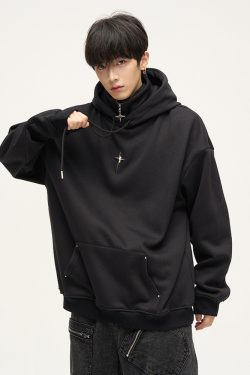 Y2K Grunge High Collar Hoodie - Retro 90S Fashion, Summer Outfits, And Pastel Goth Style