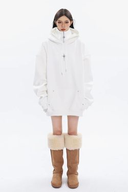 Y2K Grunge High Collar Hoodie - Retro 90S Fashion, Summer Outfits, And Pastel Goth Style