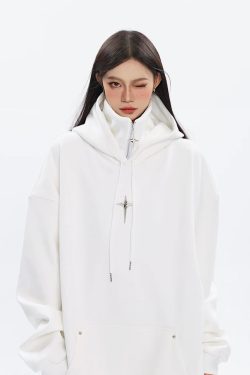 Y2K Grunge High Collar Hoodie - Retro 90S Fashion, Summer Outfits, And Pastel Goth Style