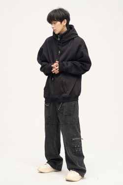 Y2K Grunge High Collar Hoodie - Retro 90S Fashion, Summer Outfits, And Pastel Goth Style