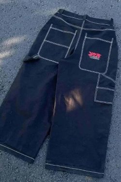 Y2K Grunge High Waist Baggy Jeans - Vintage Harajuku Wide-Leg Pants For Women, Gothic Streetwear