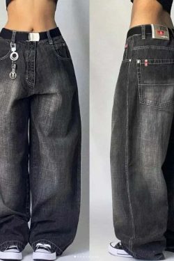 Y2K Grunge High Waist Baggy Jeans - Vintage Harajuku Wide-Leg Pants For Women, Gothic Streetwear