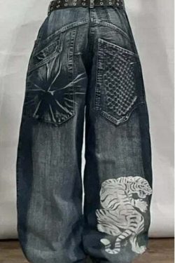 Y2K Grunge High Waist Baggy Jeans - Vintage Harajuku Wide-Leg Pants For Women, Gothic Streetwear