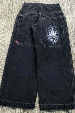 Y2K Grunge High Waist Baggy Jeans - Vintage Harajuku Wide-Leg Pants For Women, Gothic Streetwear