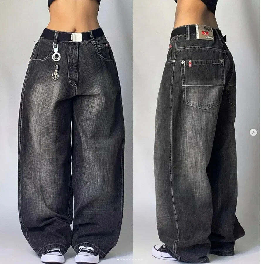 Y2K Grunge High Waist Baggy Jeans - Vintage Harajuku Wide-Leg Pants For Women, Gothic Streetwear Y2K Grunge High Waist Baggy Jeans - Vintage Harajuku Wide-Leg Pants For Women, Gothic Streetwear