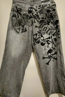 Y2K Grunge High Waist Baggy Jeans - Vintage Harajuku Wide-Leg Pants For Women, Gothic Streetwear