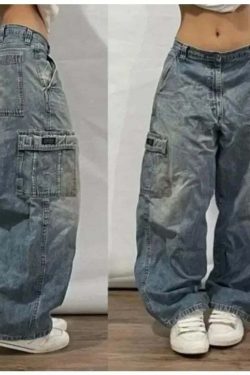 Y2K Grunge High Waist Baggy Jeans - Vintage Harajuku Wide-Leg Pants For Women, Gothic Streetwear
