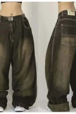Y2K Grunge High Waist Baggy Jeans - Vintage Harajuku Wide-Leg Pants For Women, Gothic Streetwear