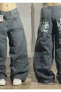 Y2K Grunge High Waist Baggy Jeans - Vintage Harajuku Wide-Leg Pants For Women, Gothic Streetwear