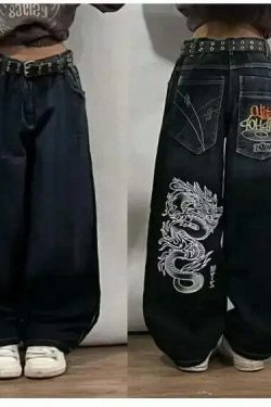 Y2K Grunge High Waist Baggy Jeans - Vintage Harajuku Wide-Leg Pants For Women, Gothic Streetwear