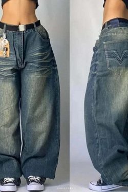Y2K Grunge High Waist Baggy Jeans - Vintage Harajuku Wide-Leg Pants For Women, Gothic Streetwear