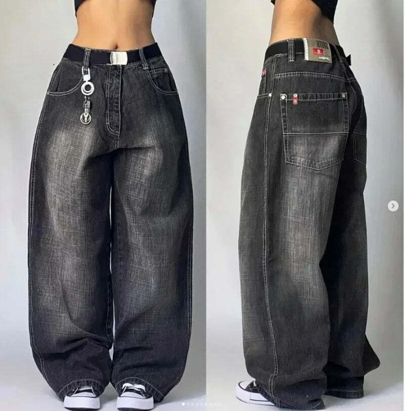 Y2K Grunge High Waist Baggy Jeans - Vintage Harajuku Wide-Leg Pants For Women, Gothic Streetwear Y2K Grunge High Waist Baggy Jeans - Vintage Harajuku Wide-Leg Pants For Women, Gothic Streetwear