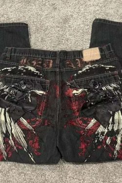 Y2K Grunge High Waist Baggy Jeans - Vintage Harajuku Wide-Leg Pants For Women, Gothic Streetwear