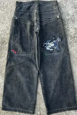 Y2K Grunge High Waist Baggy Jeans - Vintage Harajuku Wide-Leg Pants For Women, Gothic Streetwear