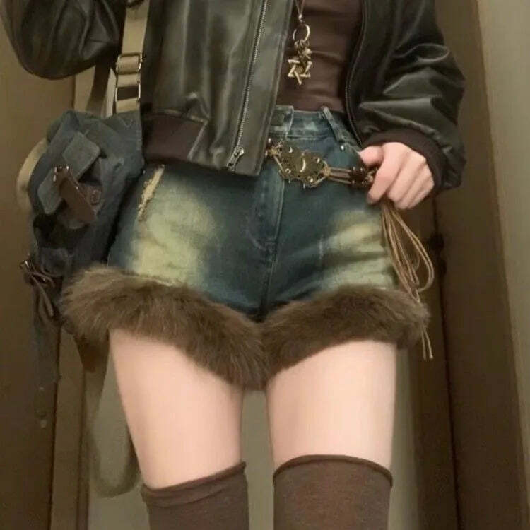 Y2K Grunge High Waist Blue Denim Shorts - Vintage 90S A-Line Jeans For Women Y2K Grunge High Waist Blue Denim Shorts - Vintage 90S A-Line Jeans For Women