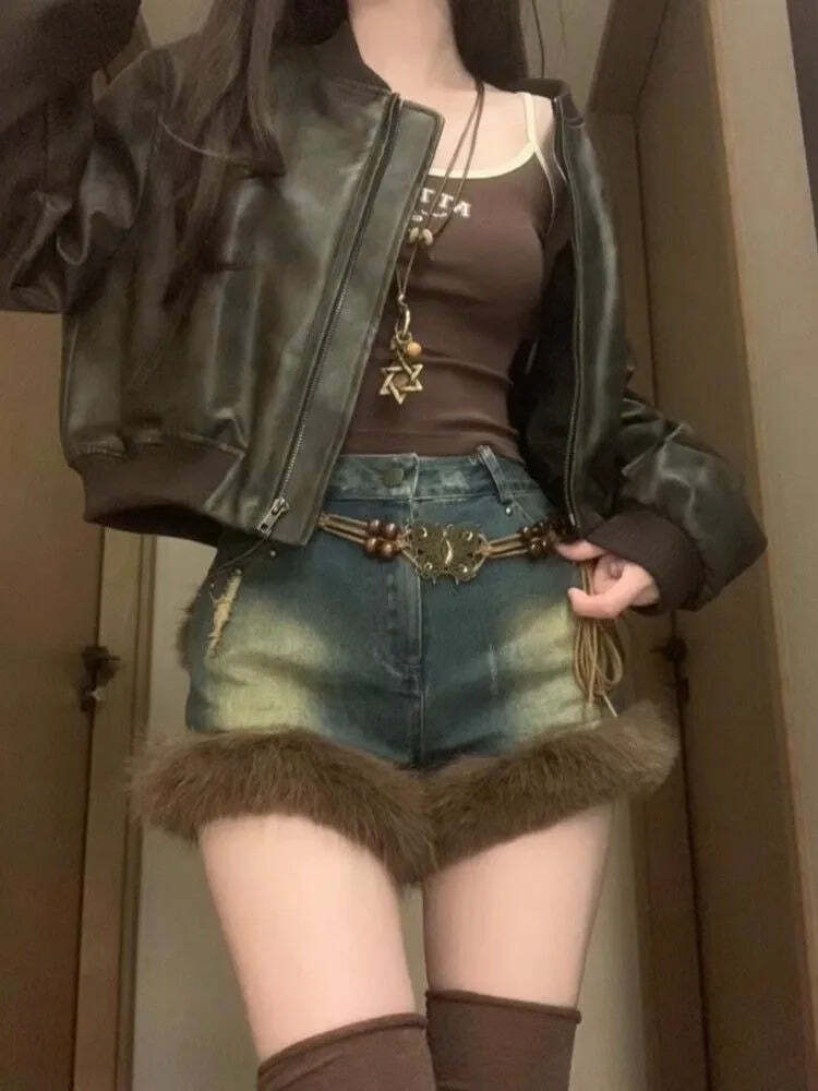 Y2K Grunge High Waist Blue Denim Shorts - Vintage 90S A-Line Jeans For Women Y2K Grunge High Waist Blue Denim Shorts - Vintage 90S A-Line Jeans For Women