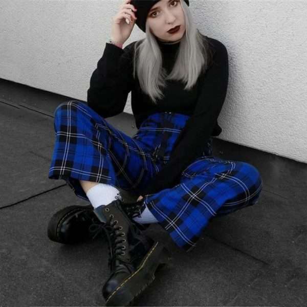 Y2K Grunge High Waist Plaid Pants - 90S Fashion, Retro Style, Y2K Summer Outfits